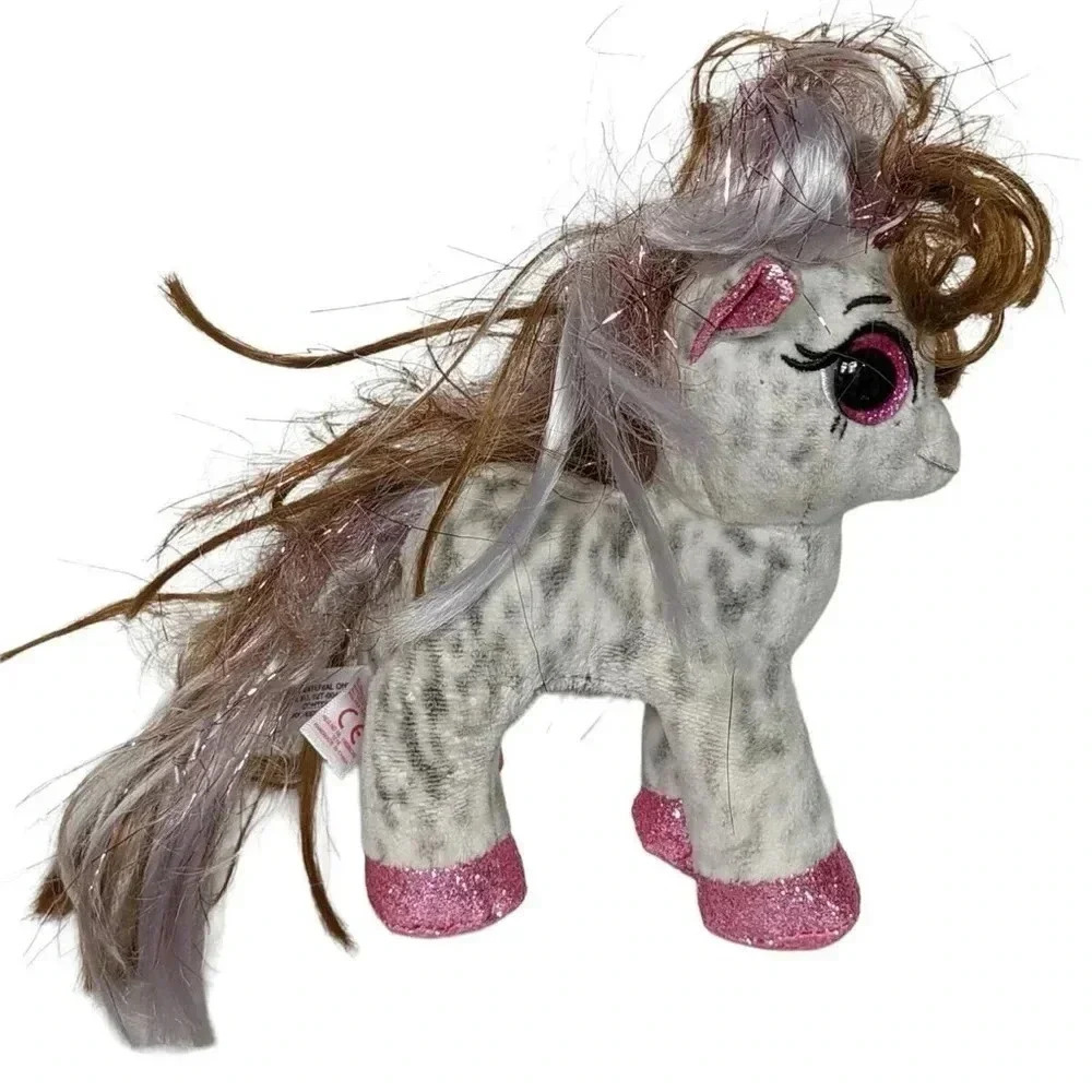 Ty Beanie Boos CINNAMON 6" Spotted Pony Plush 🦄 Pink Glitter Eyes Grey Horse HTF